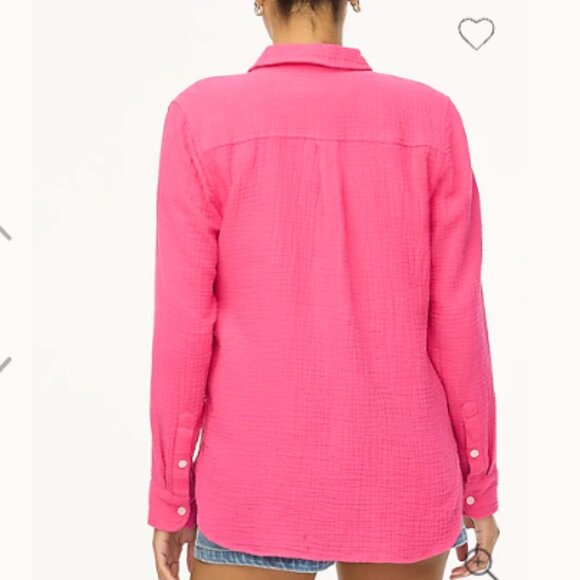 J Crew Bright Pink Gauzy Button-Up Shirt Size Medium - Picture 2 of 8